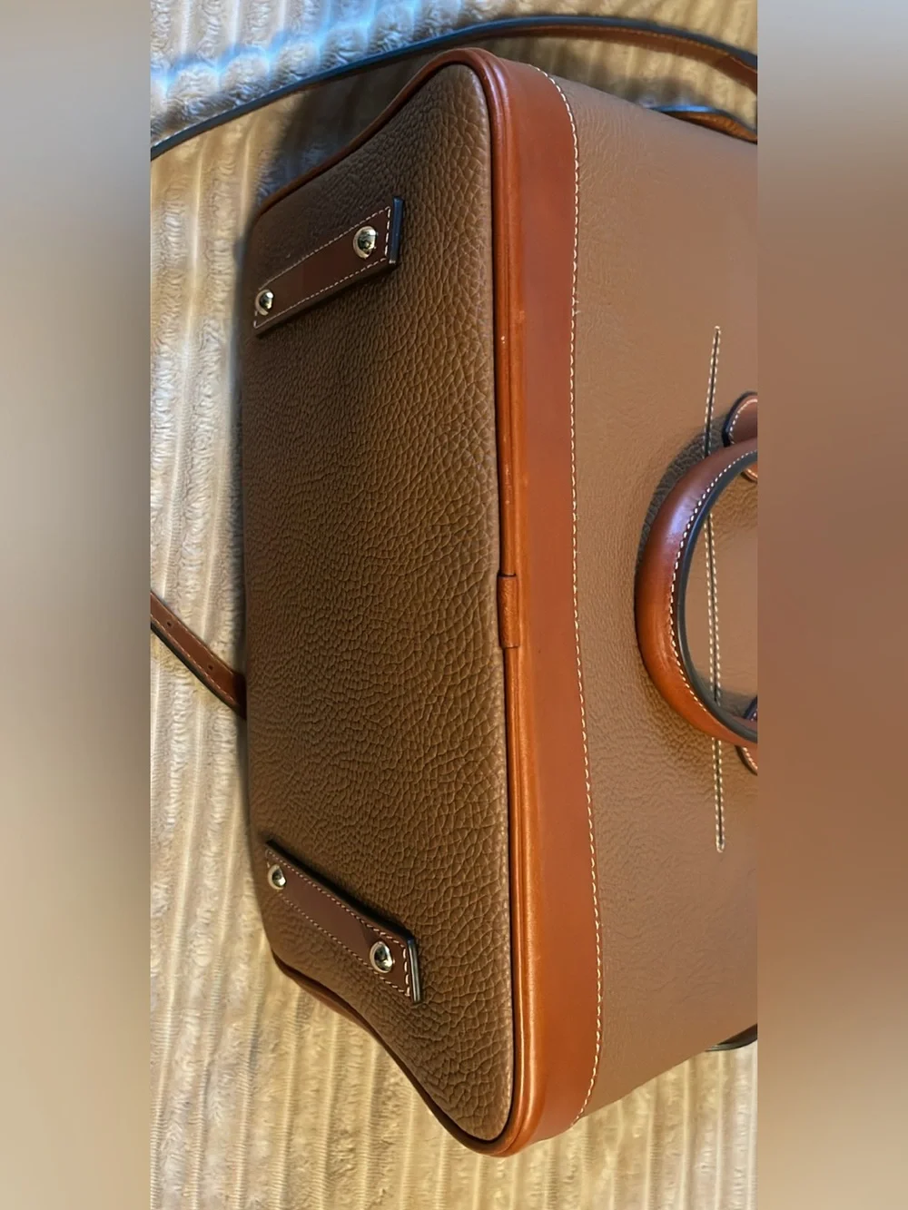 Dooney & Bourke Pebble Leather Tote in Brown and Chestnut Trim